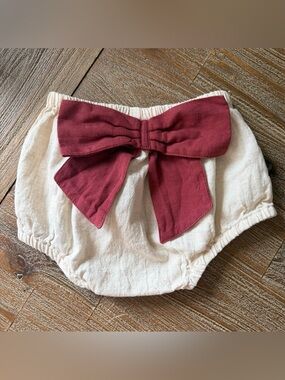 Yo Baby Cream Baby Bloomers with Burgundy Bow Accent
